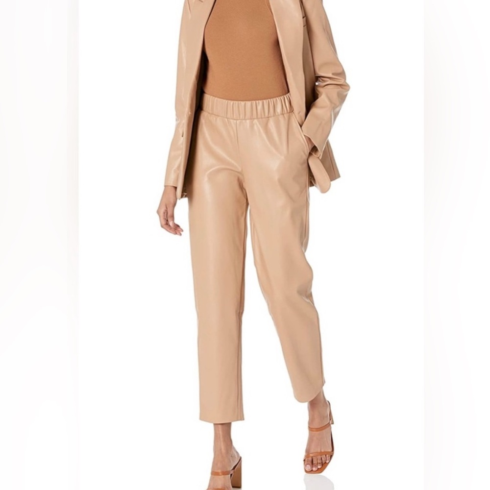 Elegant Beige Faux Leather Women's Trousers